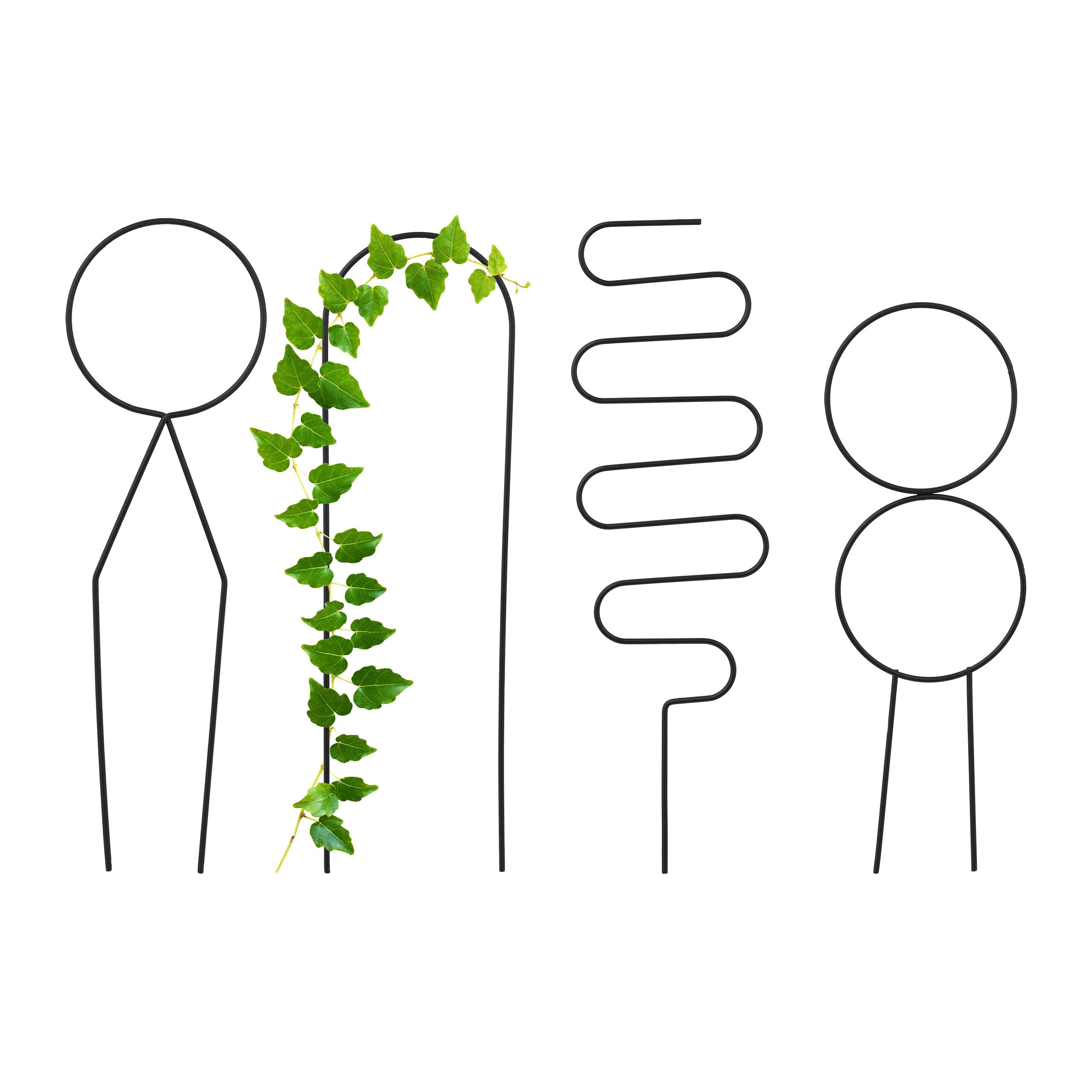 Relaxdays Plant Support, 4-Piece Set, Metal, Climbing Aid for Vines, Geometric Designs, Pot & Houseplants, Stakes, Black