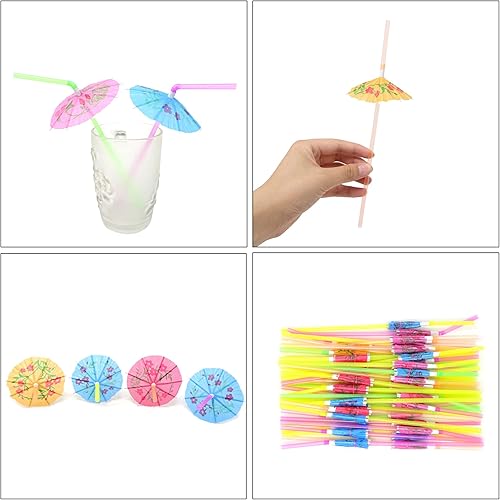 Miniatura 5 de Honbay 50 popotes desechables y flexibles para sombrillas, pajitas tropicales, pajitas tropicales, suministros de decoración de fiesta de cóctel