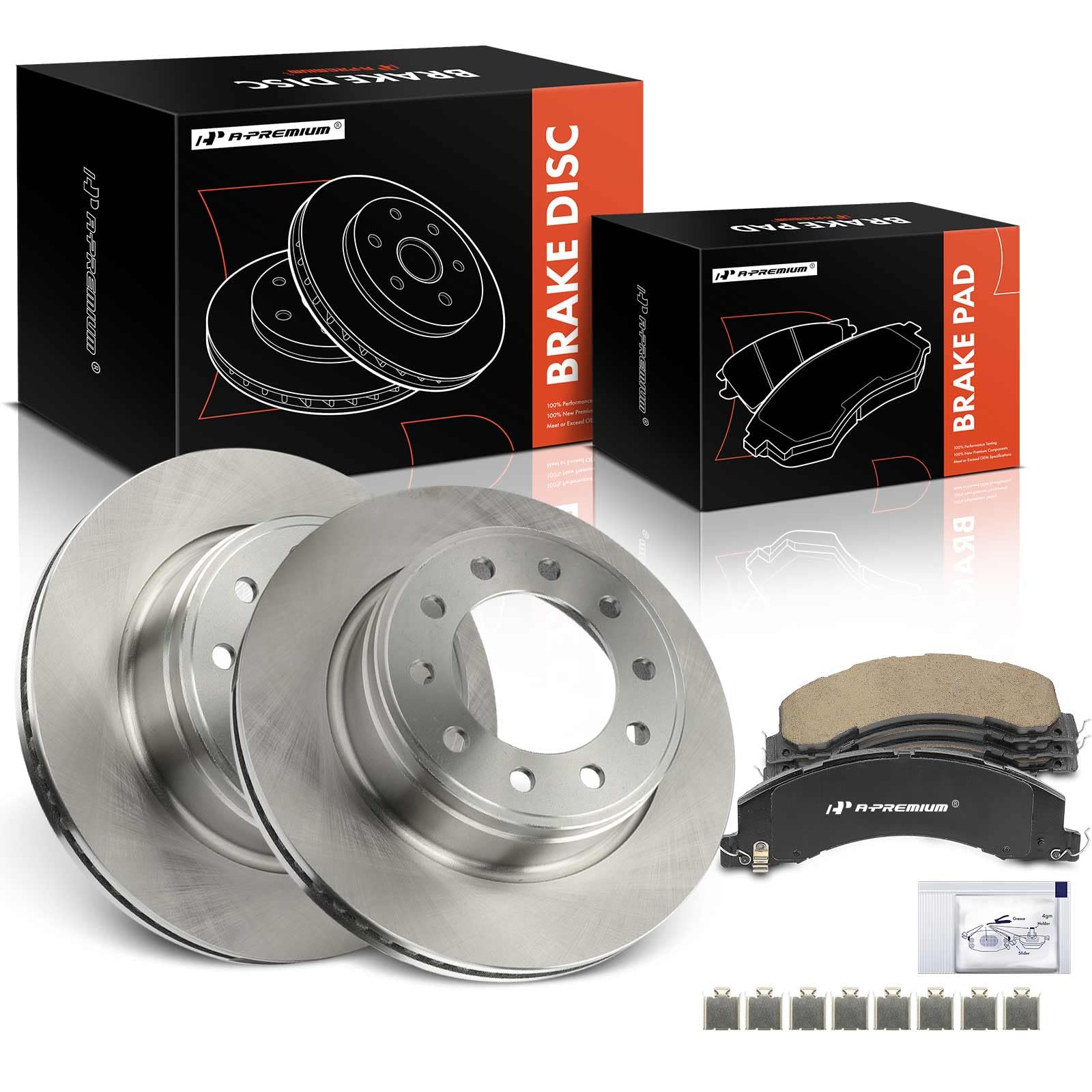 A-Premium 15.35 inch (390 mm) Front Vented Disc Brake Rotors + Ceramic Pads Kit Compatible with Select Ram, Dodge and Sterling Truck Models - 4500 5500, Ram 4500 Ram 5500, Bullet 45 Bullet 55