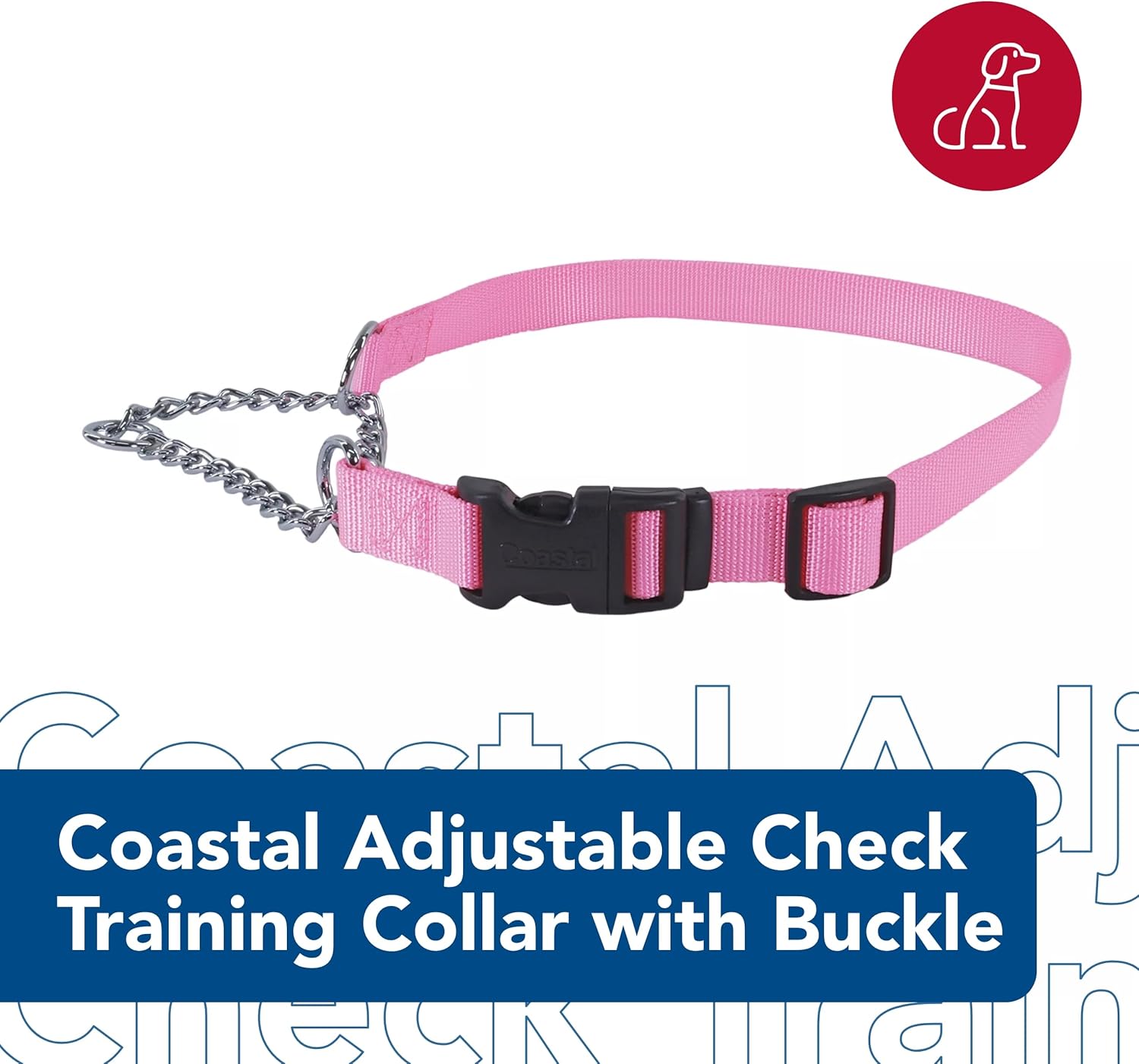 Coastal Pet - Check-Choke - Adjustable Check Training Collar with Buckle for Dogs, Red, 3/4" x 18"-22"