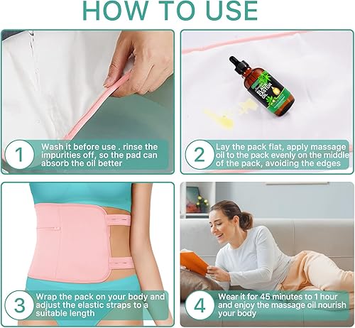 Miniatura 6 de sefudun Paquete de aceite de ricino reutilizable para cintura y cuello, kit de aceite de ricino para estreñimiento, inflamación y menos estrés,