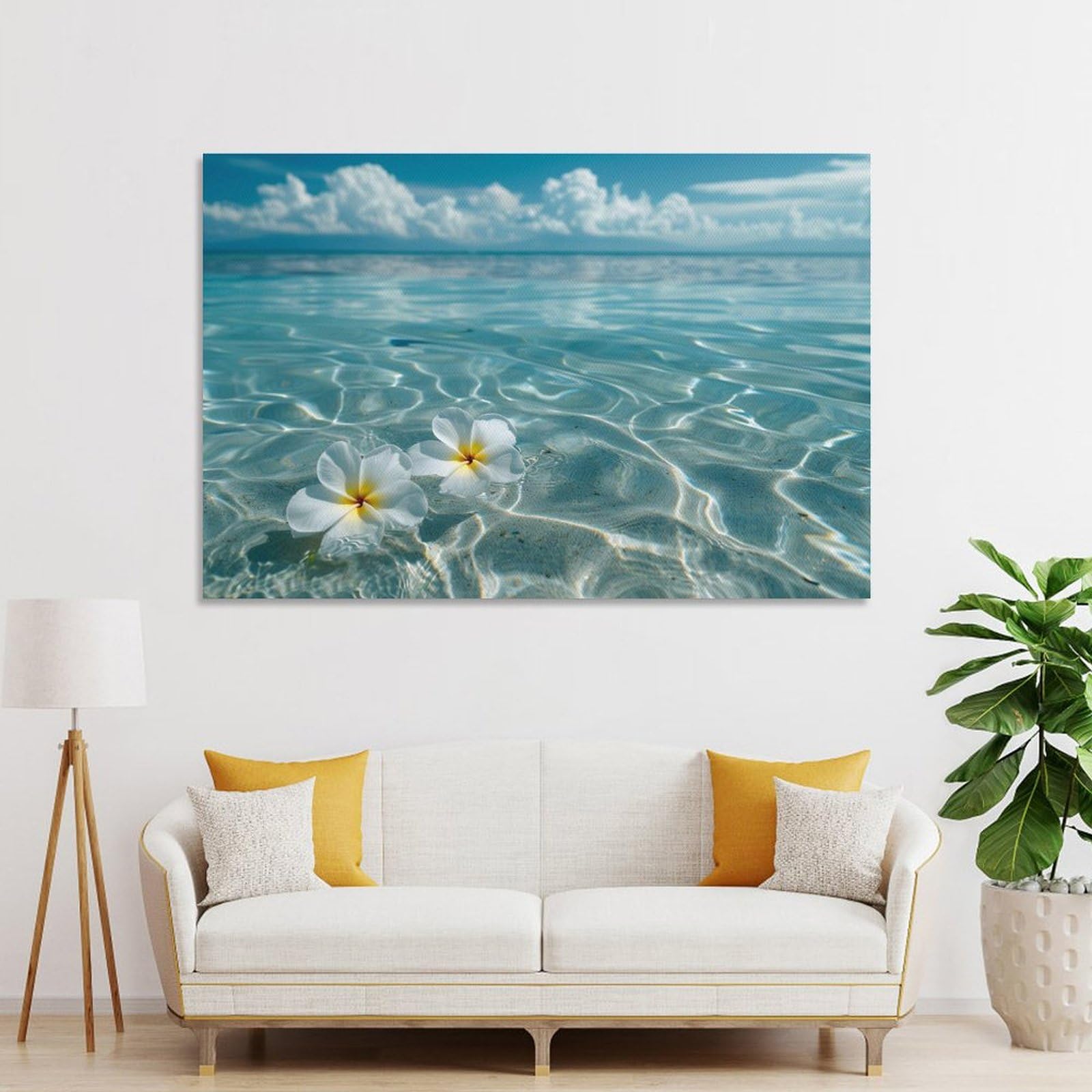 Amazon.co.jp: 絵画 澄んだ水の上に 2 つのプルメリアの花 アート