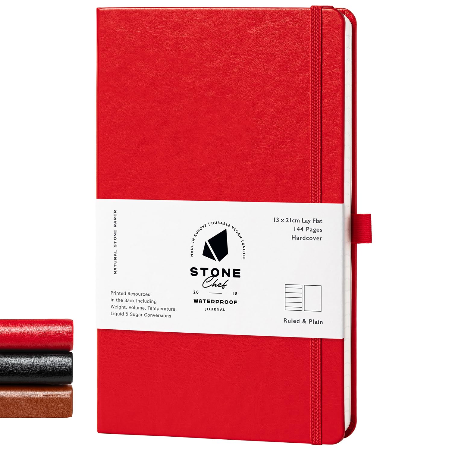Stone Journal Chef Notebook – 13 × 21 cm Waterproof Paper, 144 Pages, Half Lined & Half Blank, Vegan Leather Hardcover, Kitchen Conversions, Premium
