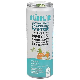 New Bubblr Antioxidant Sparkling Water - Triple Berry Breez'r, Tropical Dream'r, Twisted Elix'r, Pitaya Berry Nect'r, Wild Cherry Chill'r - Variety Pack, 0 Suger, 69 Mg Caffine, Sparkling Water 12 Fl Oz (Pack Of 5)