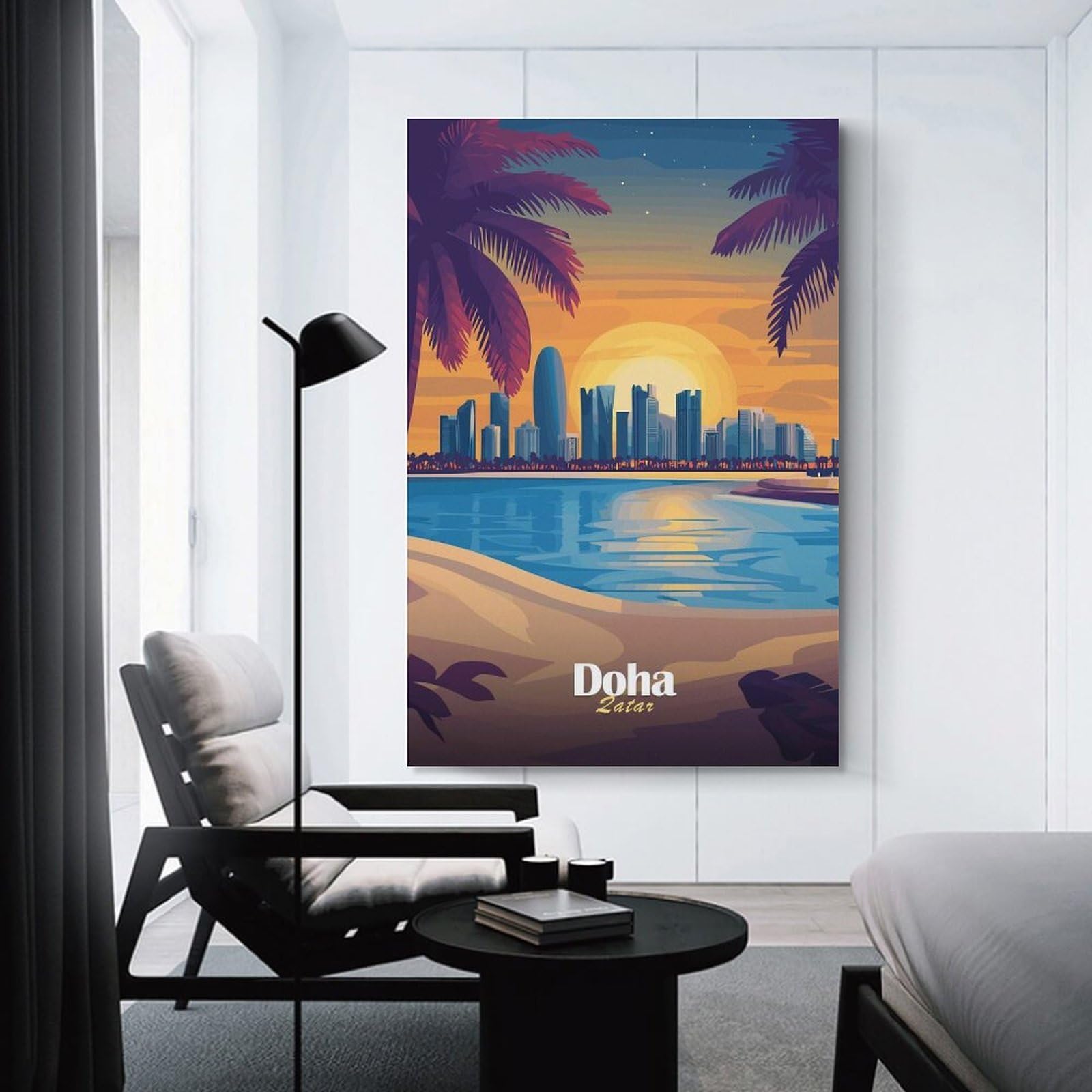 Junmoney Unframe-Style-15 Doha Skyline Sunset Decorative Canvas Print, 20X30inch(50X75cm), For Contemporary Homes, Apartments Or Offices, Home Artwork For Modern Interiors