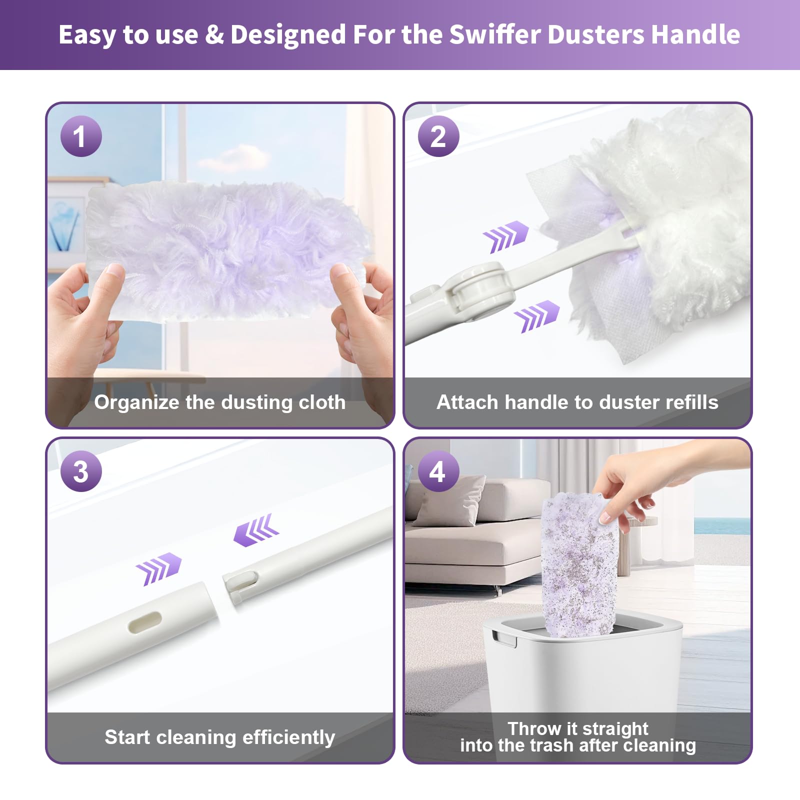 50 recambios de plumero multisuperficie de 360°, compatibles con plumeros Swiffer, kit de plumeros desechables de material grueso y resistente con 1 mango extendido para una limpieza eficiente para la