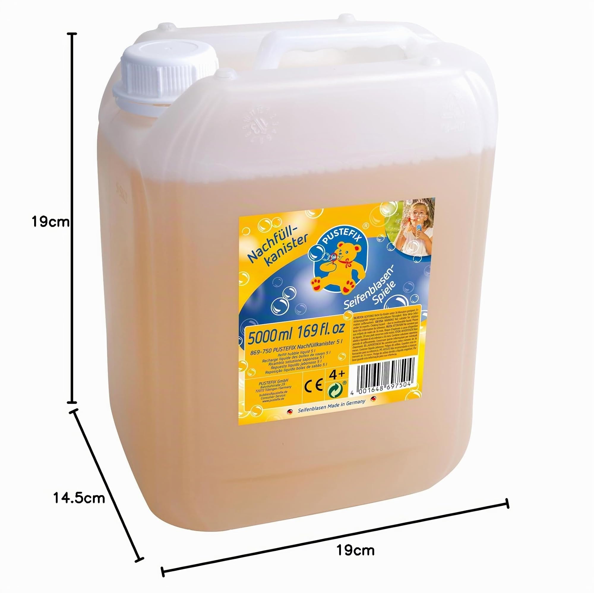 Pustefix 2050502 Nachfüllkanister I Bunte Bubbles 5 l Fabriqué en Allemagne I Seifenblasen für Hochzeit, Kindergeburtstag, Sommerfest I Bunte Seifenblasen für Kinder & Erwachsene
