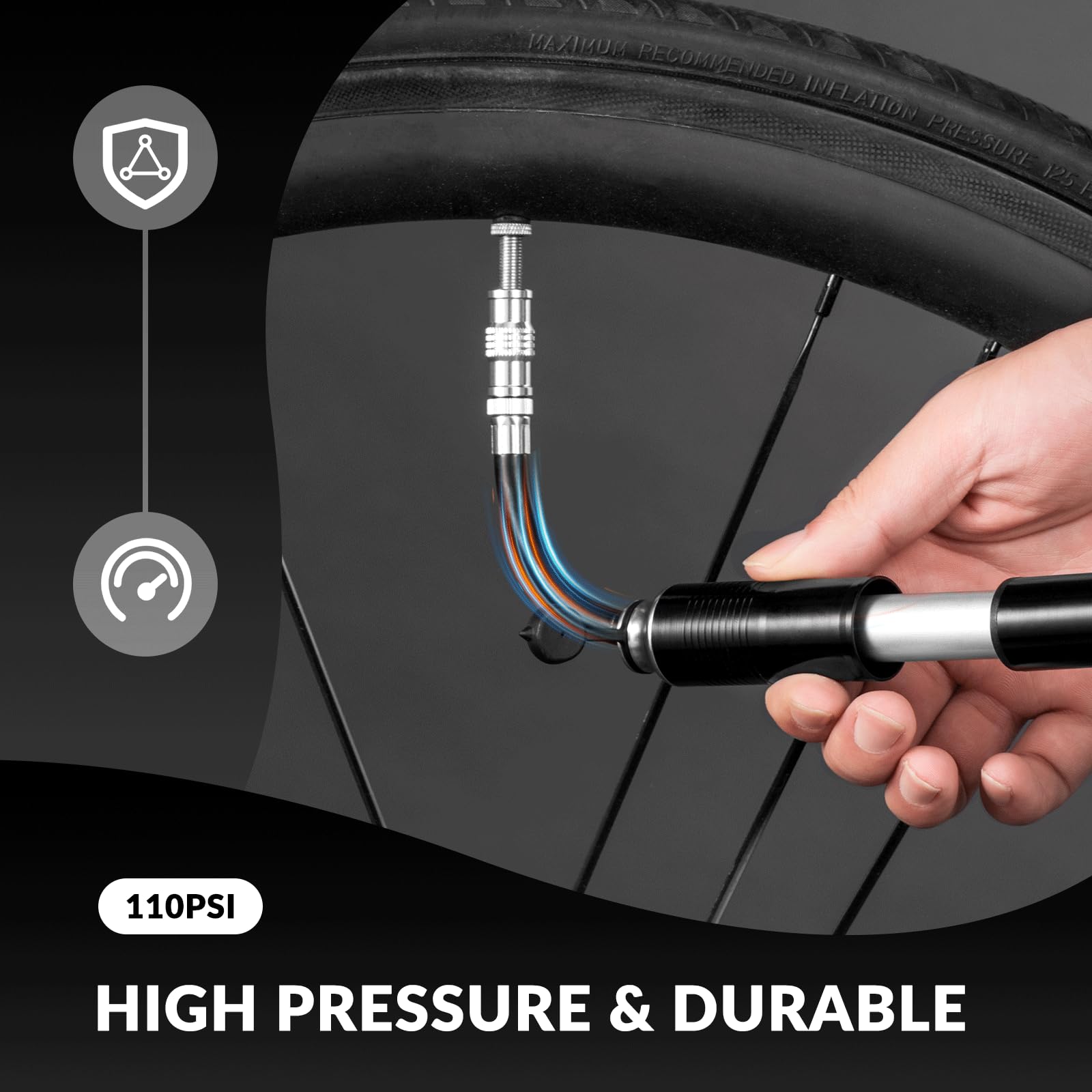 ROCKBROS Pompa per Bicicletta, Pompa Bici Portatile, Mini Pompa ad Alta Pressione 110PSI, Valvole Presta & Schrader, Adatto per MTB, Bici da Corsa
