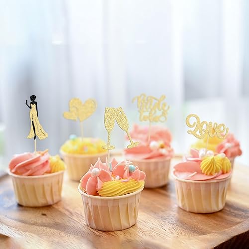 Miniatura 6 de 30 piezas de decoración de cupcakes de champán con diseño de corazón de amor, para despedida de soltera, decoración de tartas para boda, compromiso,