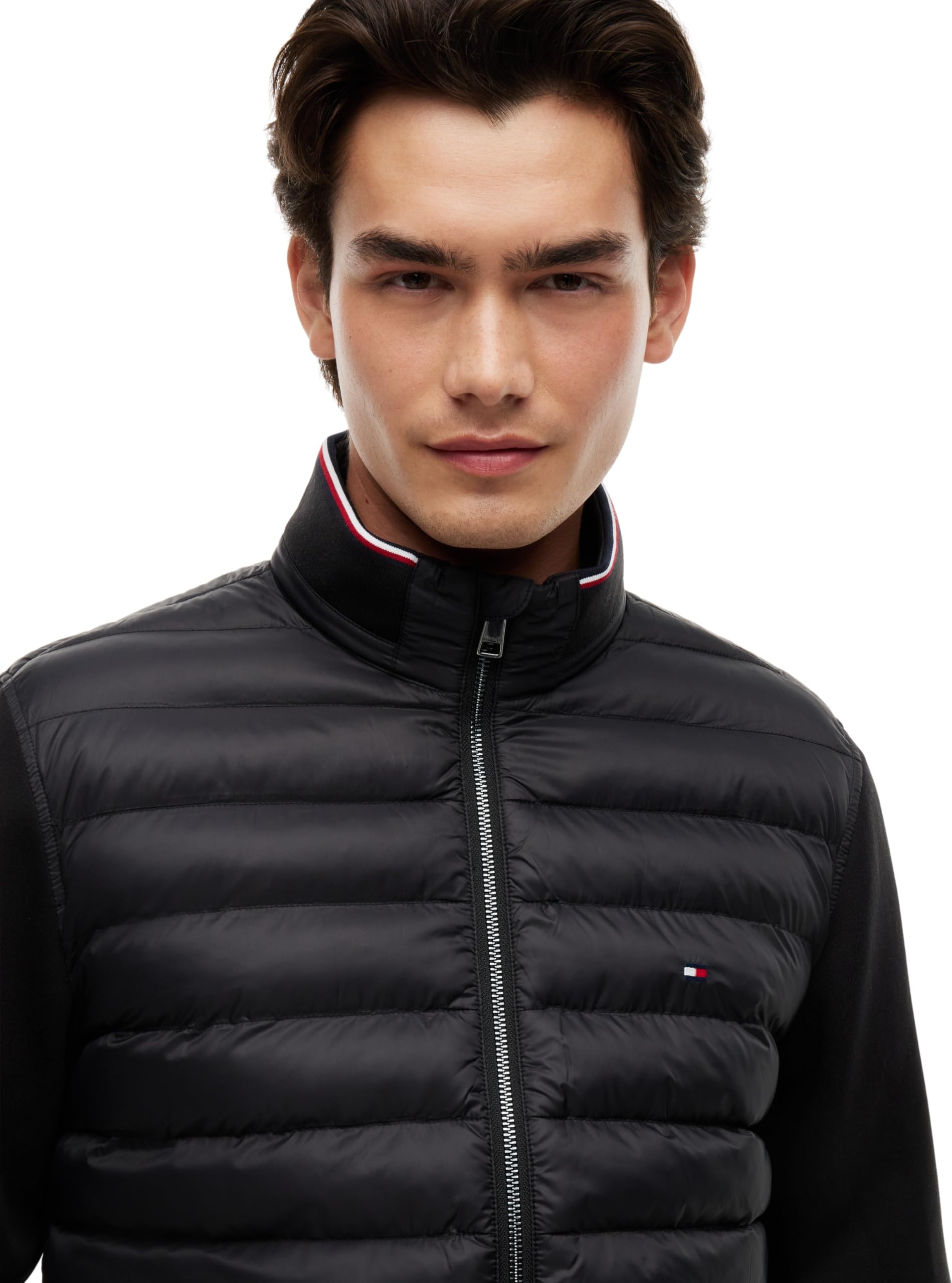 Tommy Hilfiger Herren Sweatshirt mit Reißverschluss Mix Media Stand Collar Steppjacke