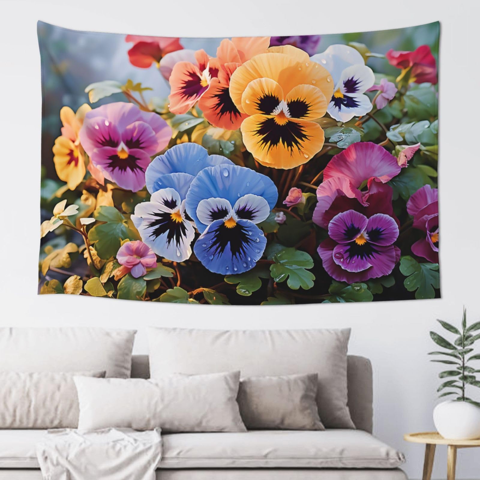 Fodpand Black Pansy Flowers Tapestry Dorm Decor, Wall Backdrop Aesthetic Tapestries Hanging Banner For Bedroom, Modern Wall Art Poster Blanket, Home Decor Wall Tapestry 60"X40"