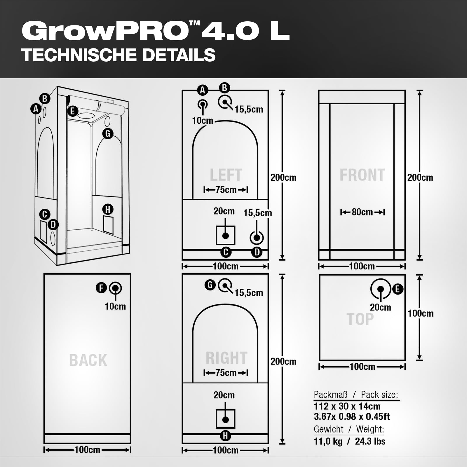 GrowPRO 4.0 L Growbox 100x100x200cm | Growzelt in Zwei Farben: Beige oder Chive (Chive)