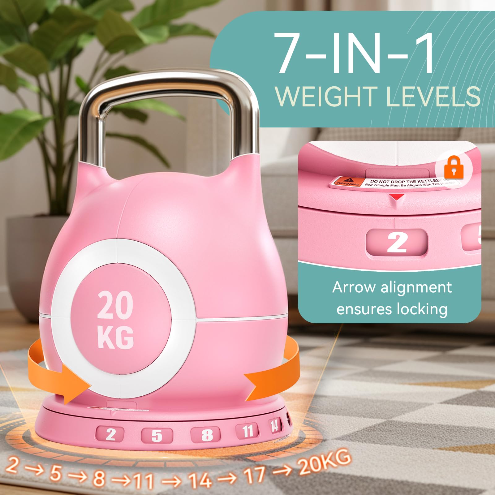 Kettlebell Verstellbare Hanteln Set 7 in 1 Kugelhantel für Home Gym | Hantelset Fitnessgeräte für Zuhause | Dumbbells Sportgeräte Zuhause Kugelhantel Gewicht Hantel Set