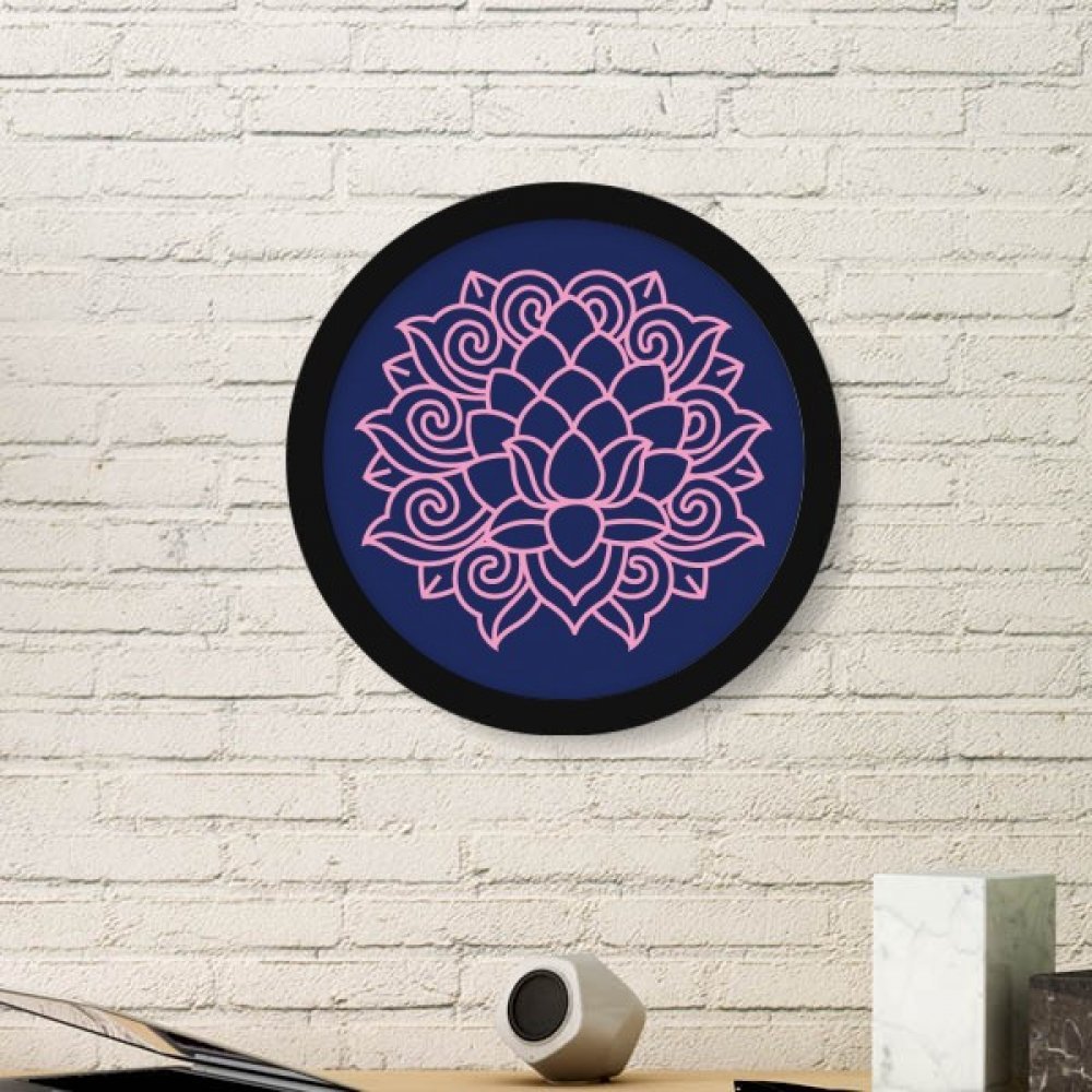 Fleur de lotus cadre photo rond bois rompre monotonie murale noir