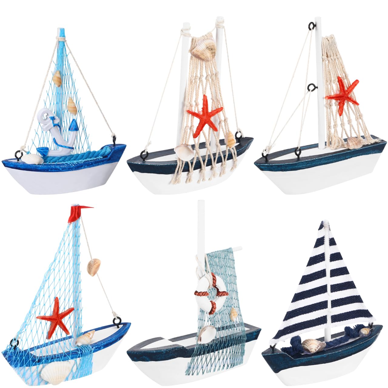 Cabilock 6 Stück Holz Segelboot Modell Mediterrane Tischdeko Kleine Bootsornamente Für Wohnzimmer Schlafzimmer Büro Nautische Dekoration