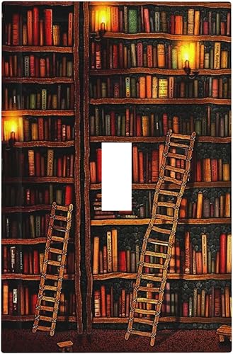 Estantería impresa vintage para biblioteca de libros de biblioteca, cubierta de interruptor de luz de palanca individual, placa decorativa de pared
