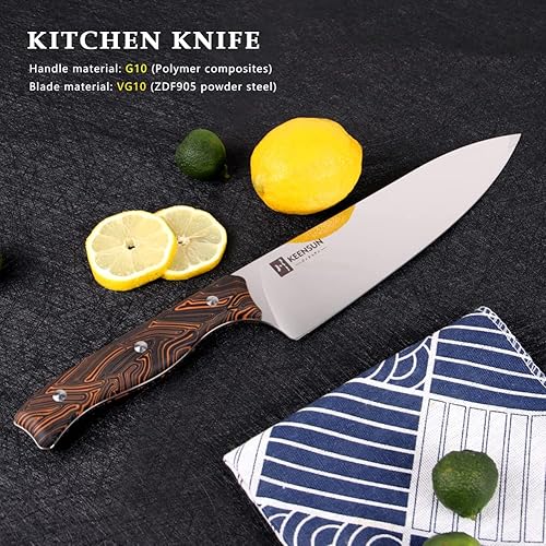 Miniatura 5 de KEENSUN Cuchillo de cocina profesional de 80in resistente al óxido acero al polvo para cocinero cocina ultra afilada con mango de compuestos de