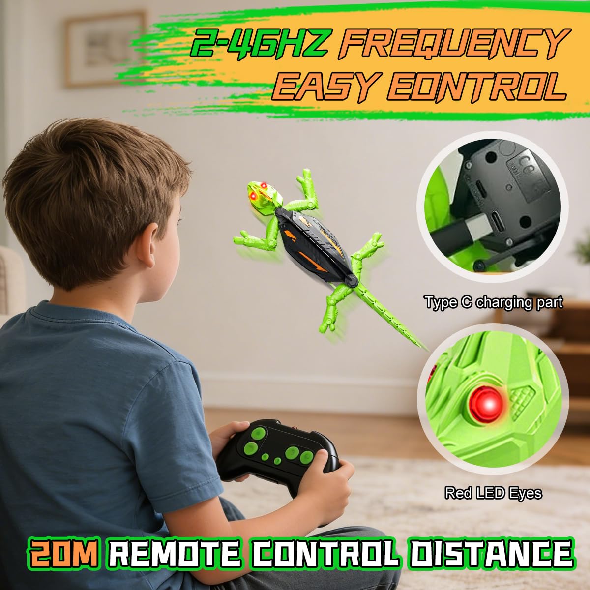 Gecko Radiocommandé, Rechargeable Lézard Télécommandé, Lezard Qui Gimpe au Mur avec Yeux LED, Jouet Lézard Robot pour Garçons 3 4 5 6 7 8 9 10 Ans, Cadeau Anniversaire Noël pour Garçon Fille