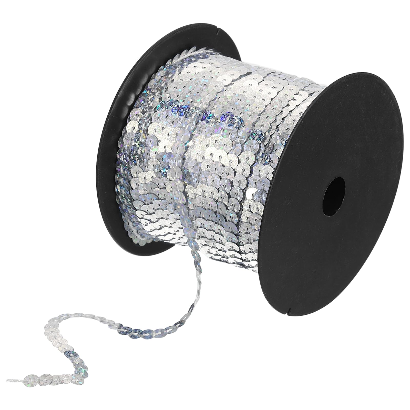 uxcell 6mm 98Yds Flat Sequins Strip, Spangle Paillette String Spool Roll Sewing String Ribbon for Fringe Sewing DIY Projects, Laser Silver