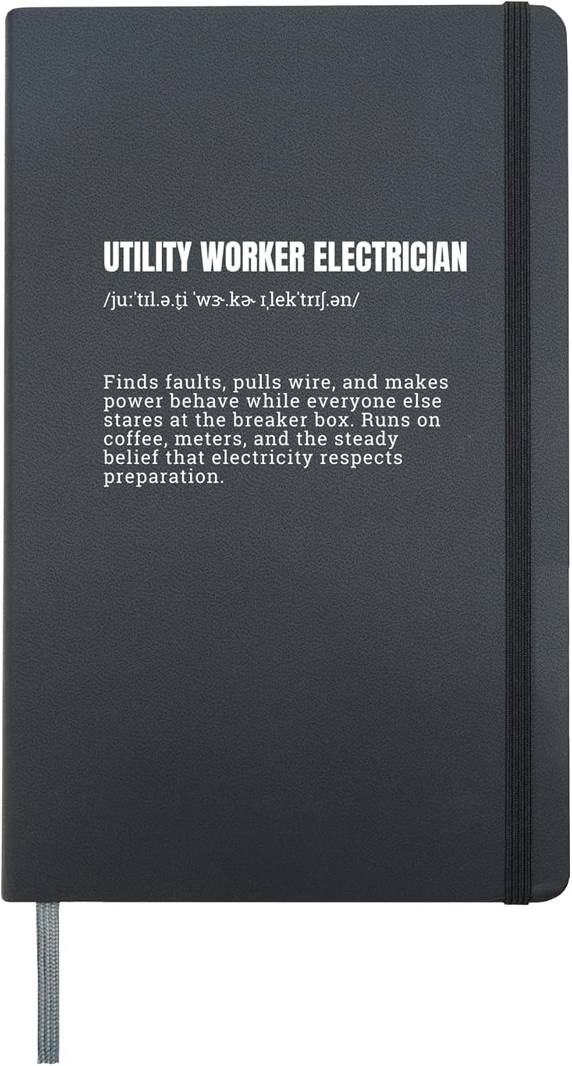 Utility Worker Electrician Definition Funny Hardcover Journal, Black
