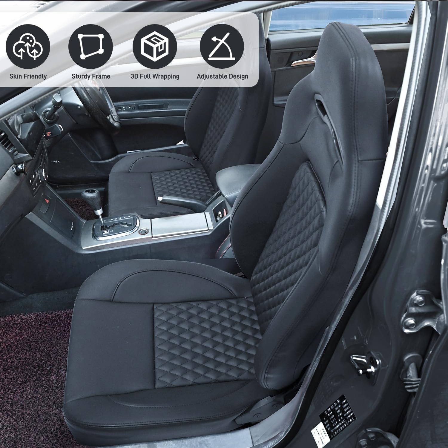 Universal Racing Seats Bucket Seats Reclinable Car Seats Adjustable Sport Seats PU Leather with Sliders 2 pcs (Black, 36.8