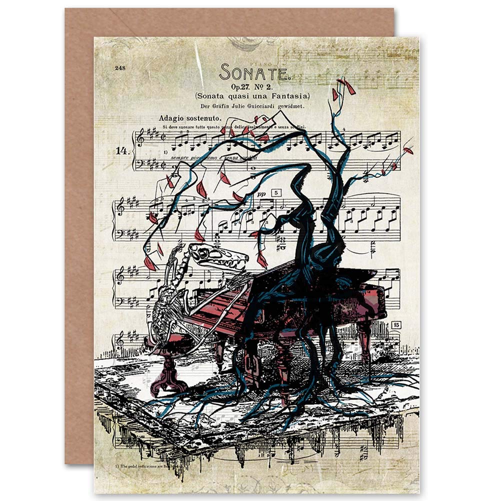 Wee Blue Coo GREETINGS CARD BIRTHDAY GIFT SHEET MUSIC SKELETON PIANO TREE
