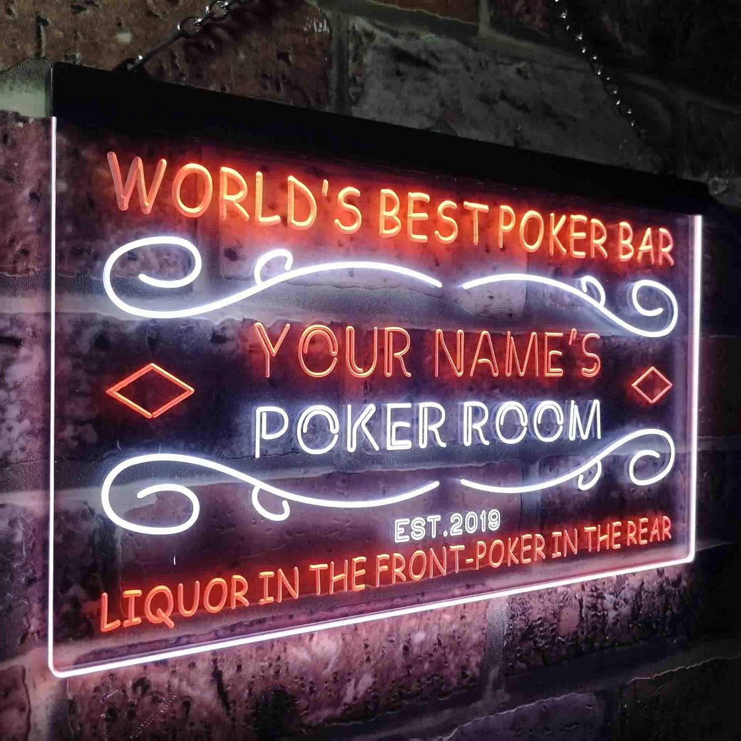 ADVPRO Personalized Your Name Est Year Theme Poker Room Bar Beer Dual Color LED Neon Sign White & Orange 24" x 16" st6s64-qn1-tm-wo