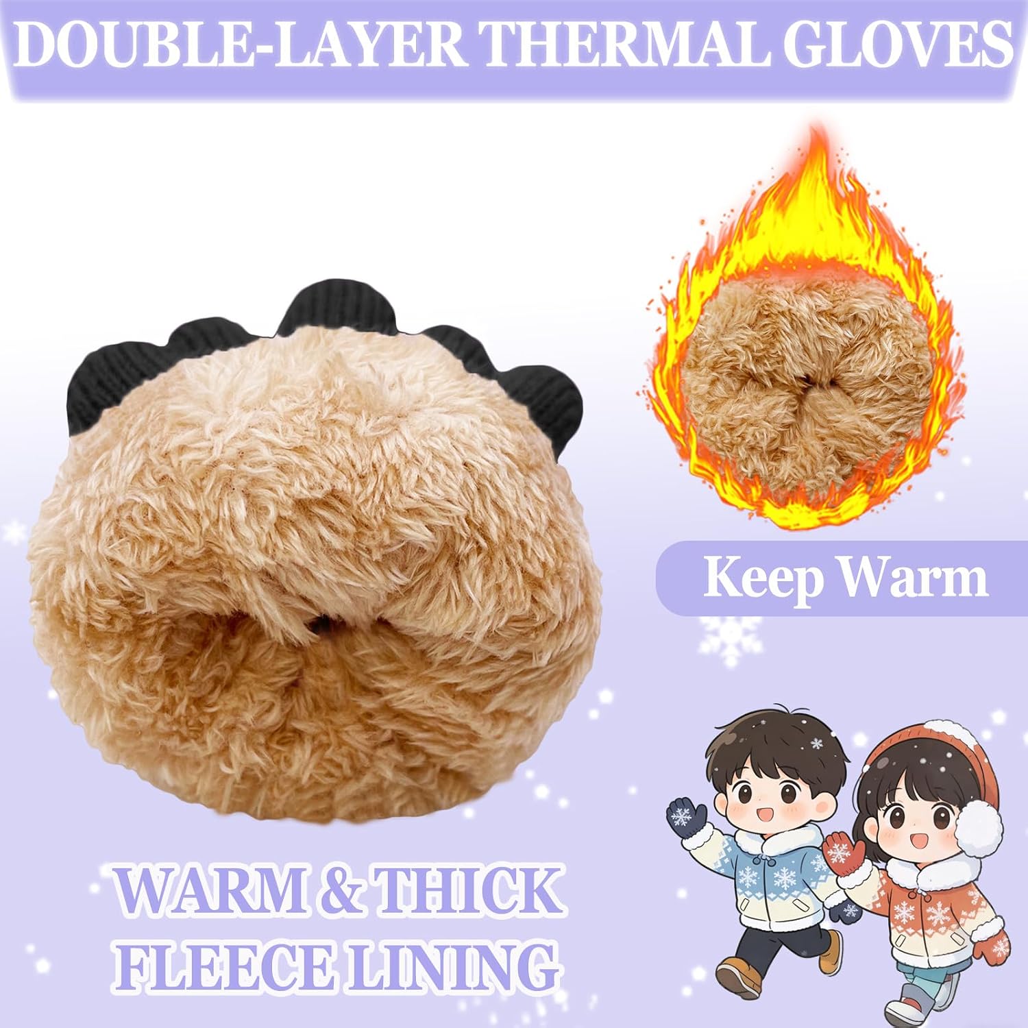 Kids Winter Gloves for Boys Girls Fleece Knitted Warm Snow Gloves Thermal Children Mittens 5-10 years