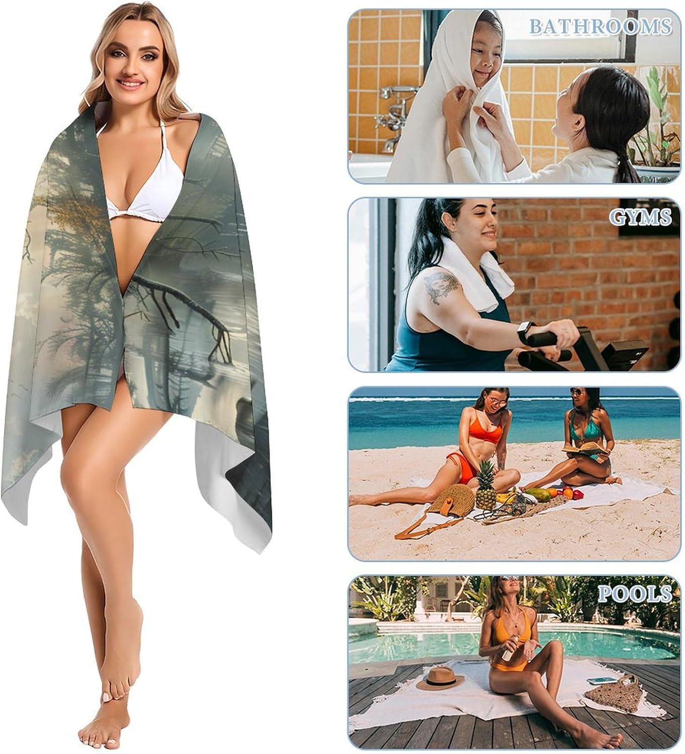 Moose Western Animal Bath Towel Beach Towels Quick Dry Oversized Bath Blanket Highly Absorbent Towel for Women Men 160x80cm