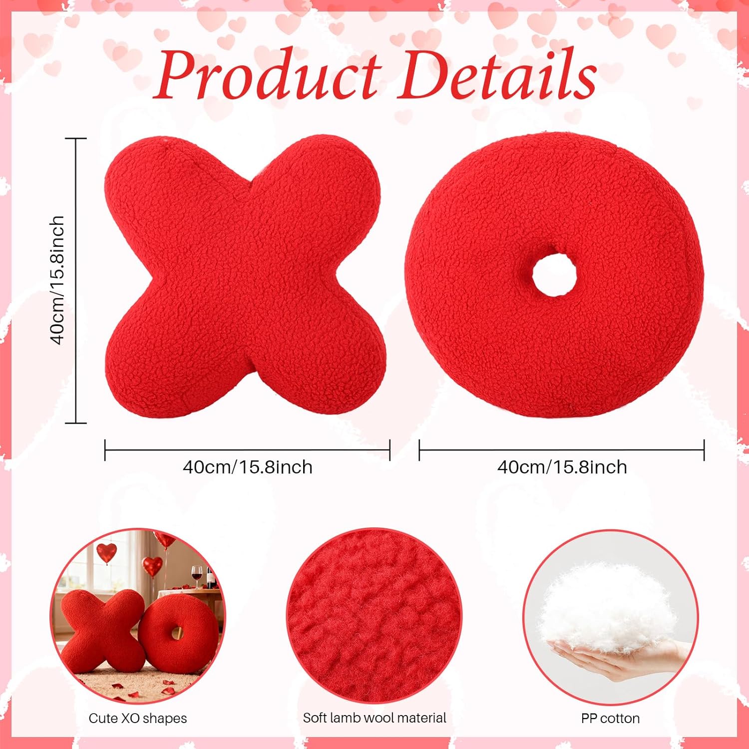 Cumule 2 Pcs Valentine's Day XO Pillow Plush Red Cute Plush Soft Throw Pillows for Valentines Day Living Room Bedroom Decor Gift