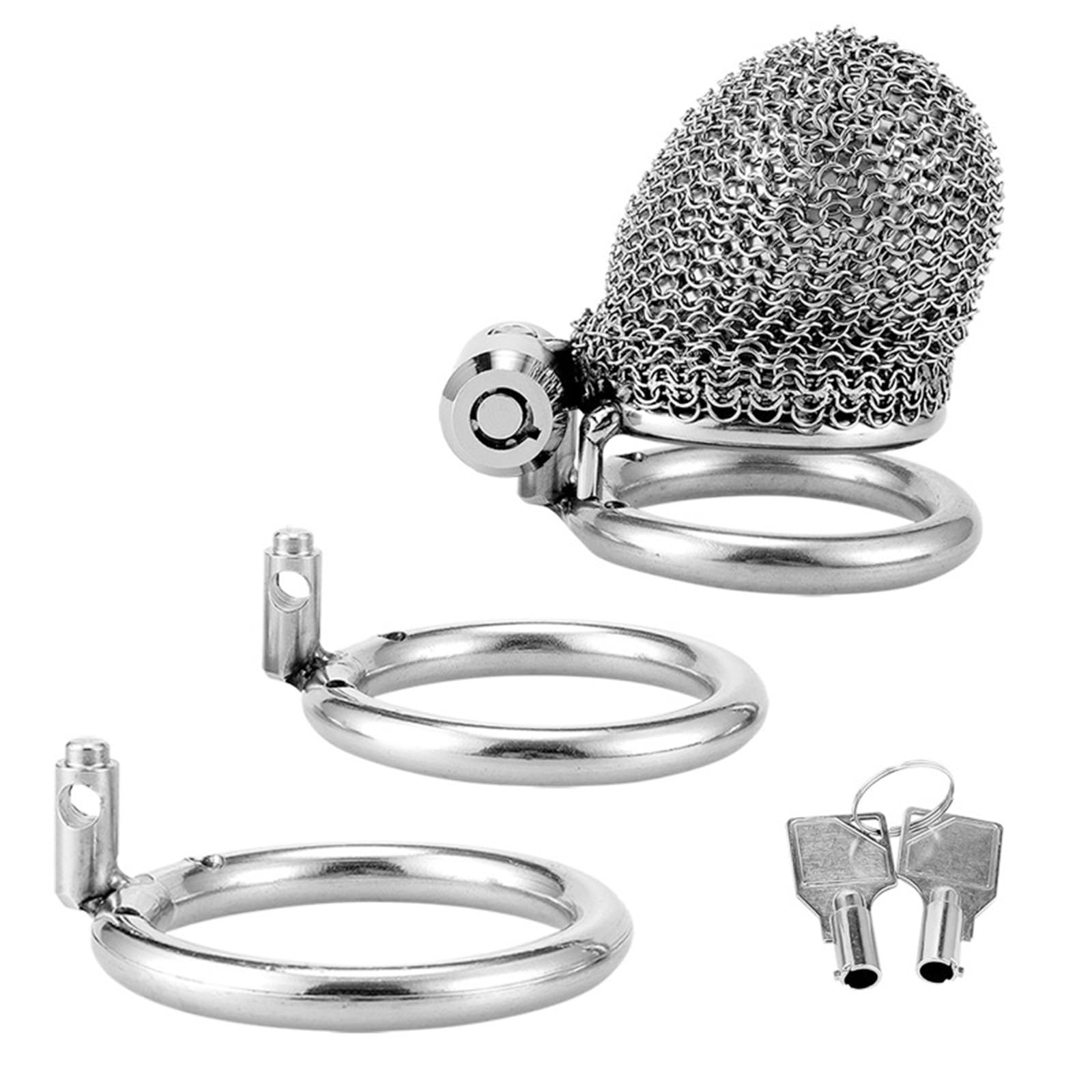 Keuschheitskäfig-Set aus Edelstahl mit drei Ringen, atmungsaktives Mesh-Metall-Peniskäfig, Keuschheitsgürtel für Männer, SM-Paare, Bondage, Peniskäfig, extreme Keuschheit, Sexspielzeug