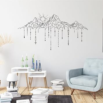 Geometric Mountains Wall Decals Stickers Bathroom Wall Art Stickers Peel and Stick for Nursery Bedroom Living Room Decor