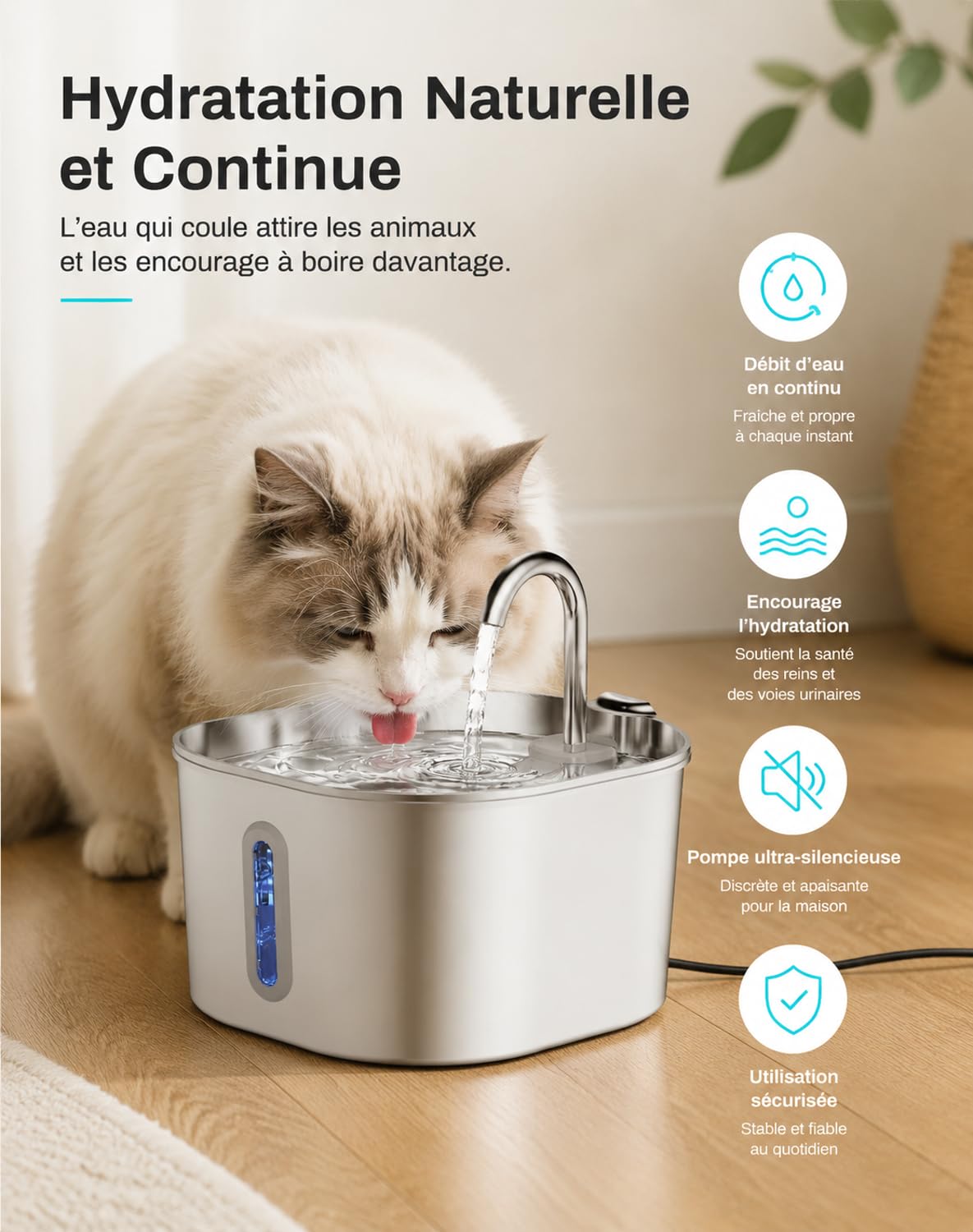Feliflow - 2026 Nouveau Fontaine à Eau pour Chat FéliFlow, Distributeur Boisson Chien Ultra Silencieux avec Filtre Charbon, Nettoyage Facile pour Hydratation Saine Domicile