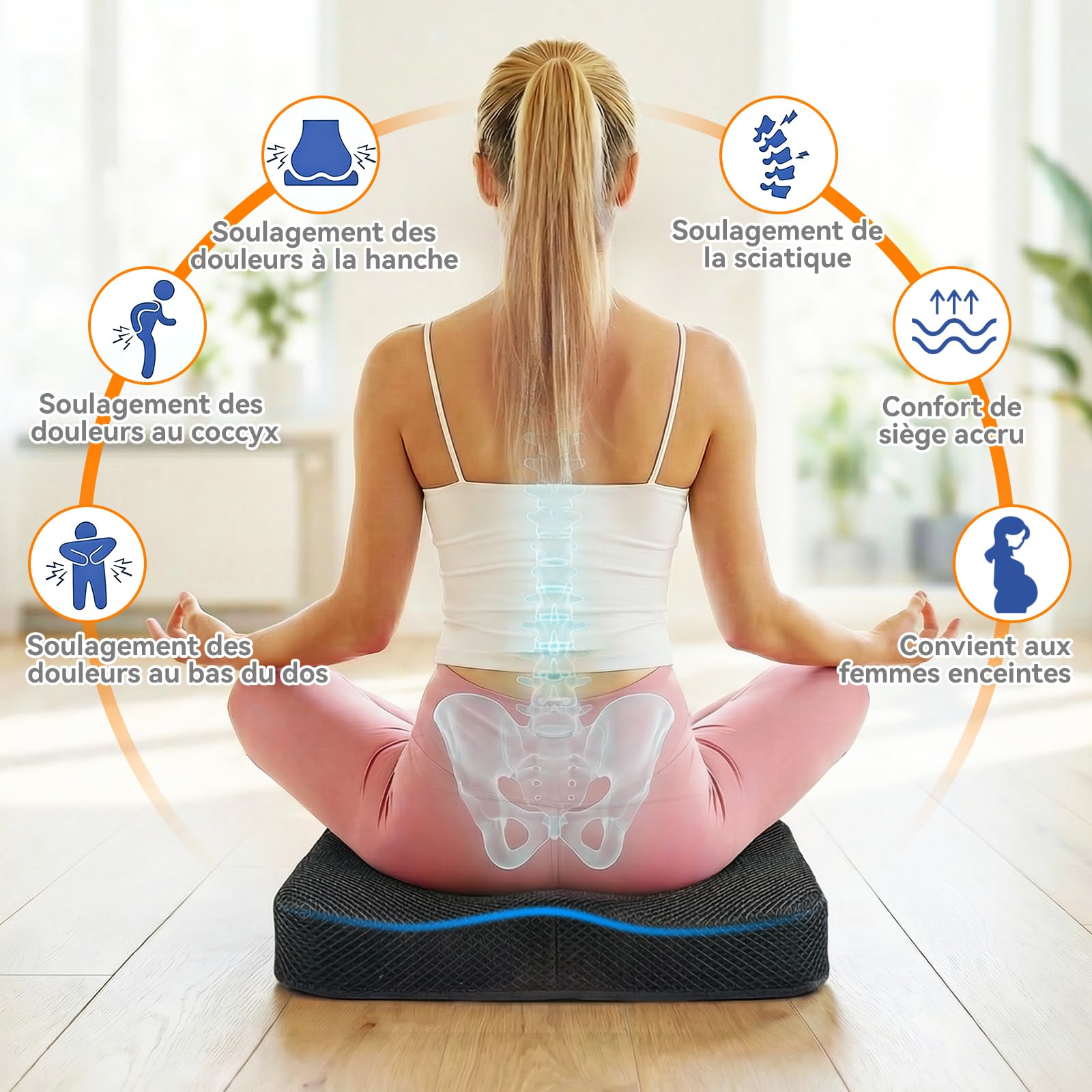 Mobility Antidekubitus Sitzkissen Rollstuhl 42x42x6.5 cm, Orthopädisches Kissen Memory Foam, Rollstuhlkissen gegen Dekubitus, Druckentlastendes Sitzkissen, Schwarz