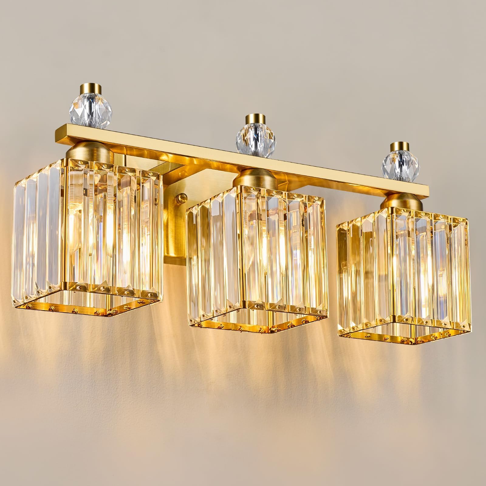 FDPBY Bathroom Vanity Lights 3Light Modern Crystal Vanity Light Gold