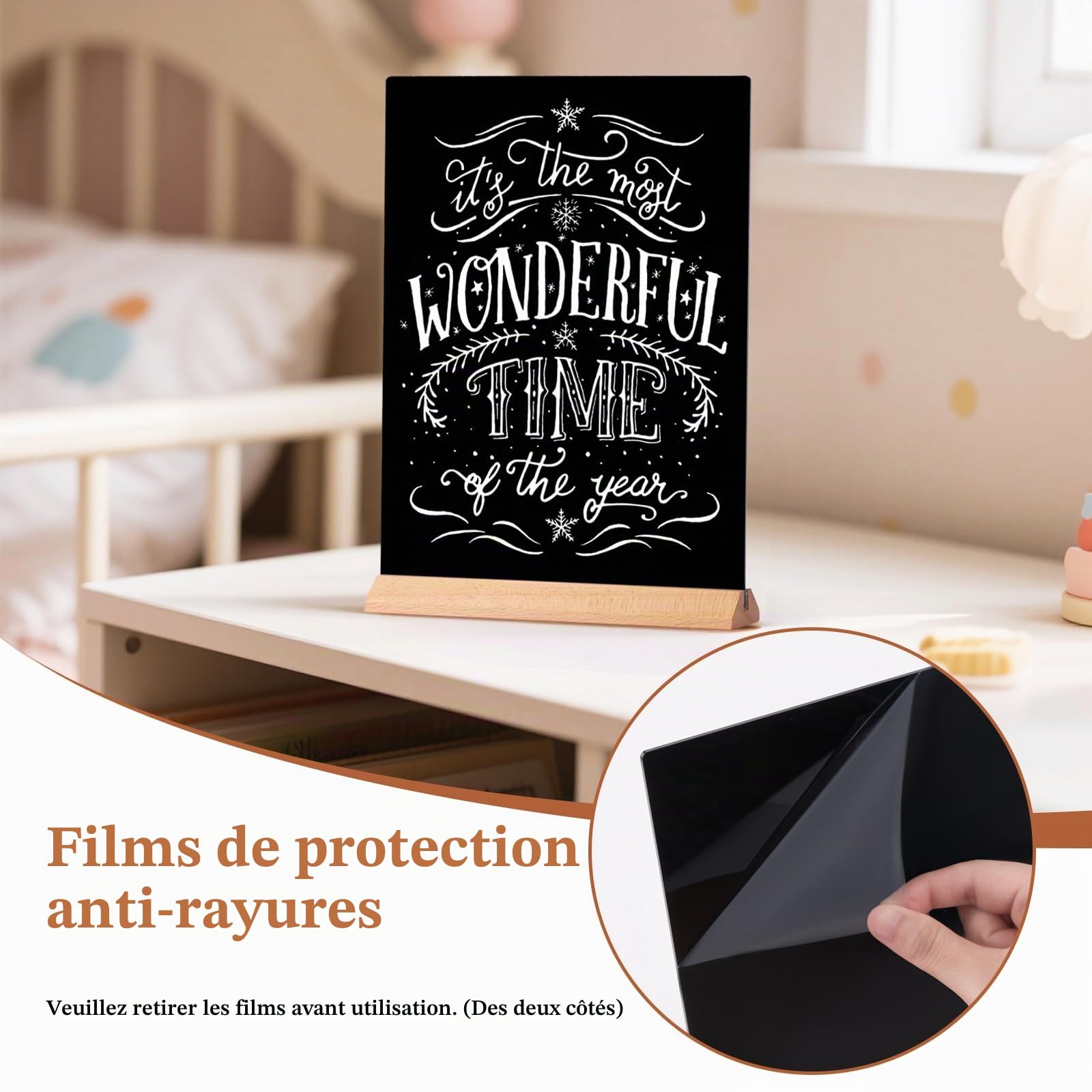 Tableau Noir A4, 2 Pièces Mini Tableaux Noirs avec Supports en Bois, Double Face Ardoise Craie Signes, Étiquettes de Prix en acrylique pour Menus Mariage Bar Café