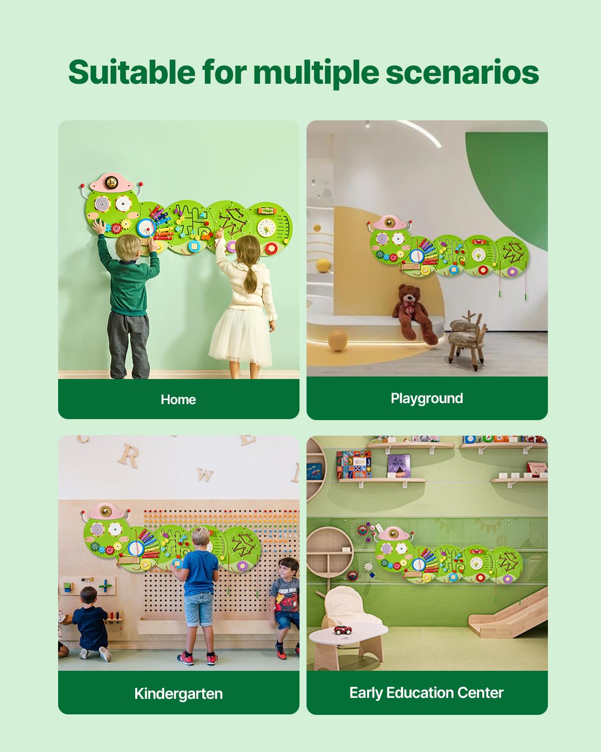 VEVOR Panneau Mural Sensoriel Chenille pour Enfants, Tableau d'Activités Montessori avec 12 Jeux, Jouet Éducatif Interactif pour Enfants de 3 à 12 Ans, Crèche, Maternelle, Garderie, Salle de Jeux