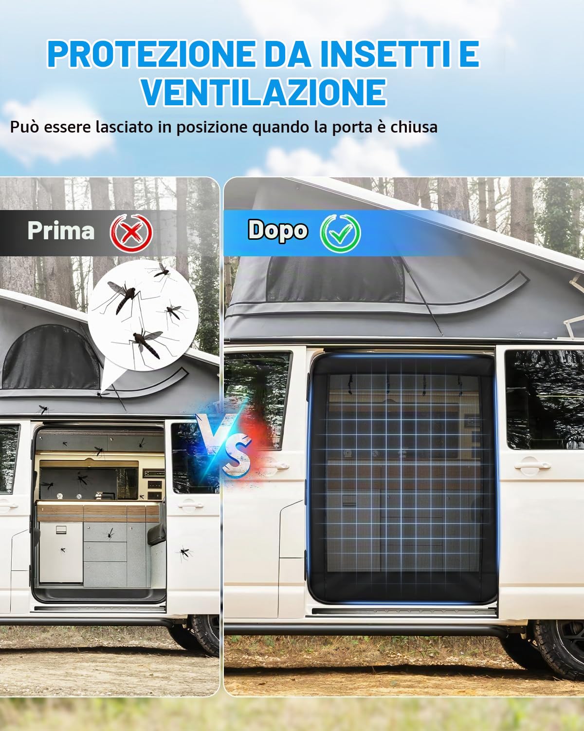 SUPAREE 5'x 5' Zanzariera T5 Zanzariera Porta Van Furgone Porta Laterale con Cerniera e Chiusura a Strappo per T5 T6 Furgone Campeggio Viaggio (Maglia Nera)