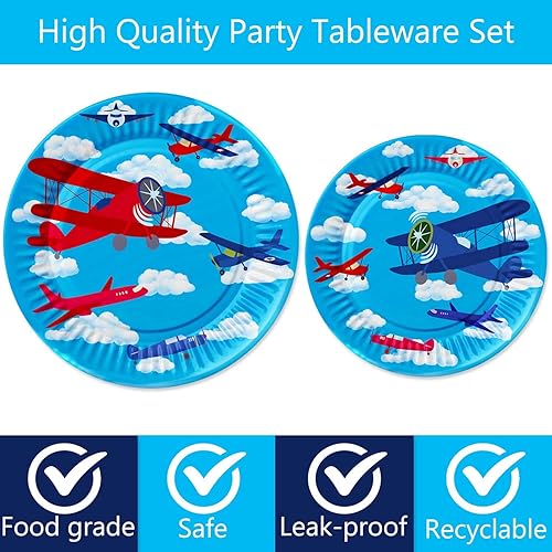 Miniatura 3 de Letromp Suministros para fiestas de avión, platos de papel para aviones, servilletas, tenedores, vajilla para temática de aviación, baby shower, 1,