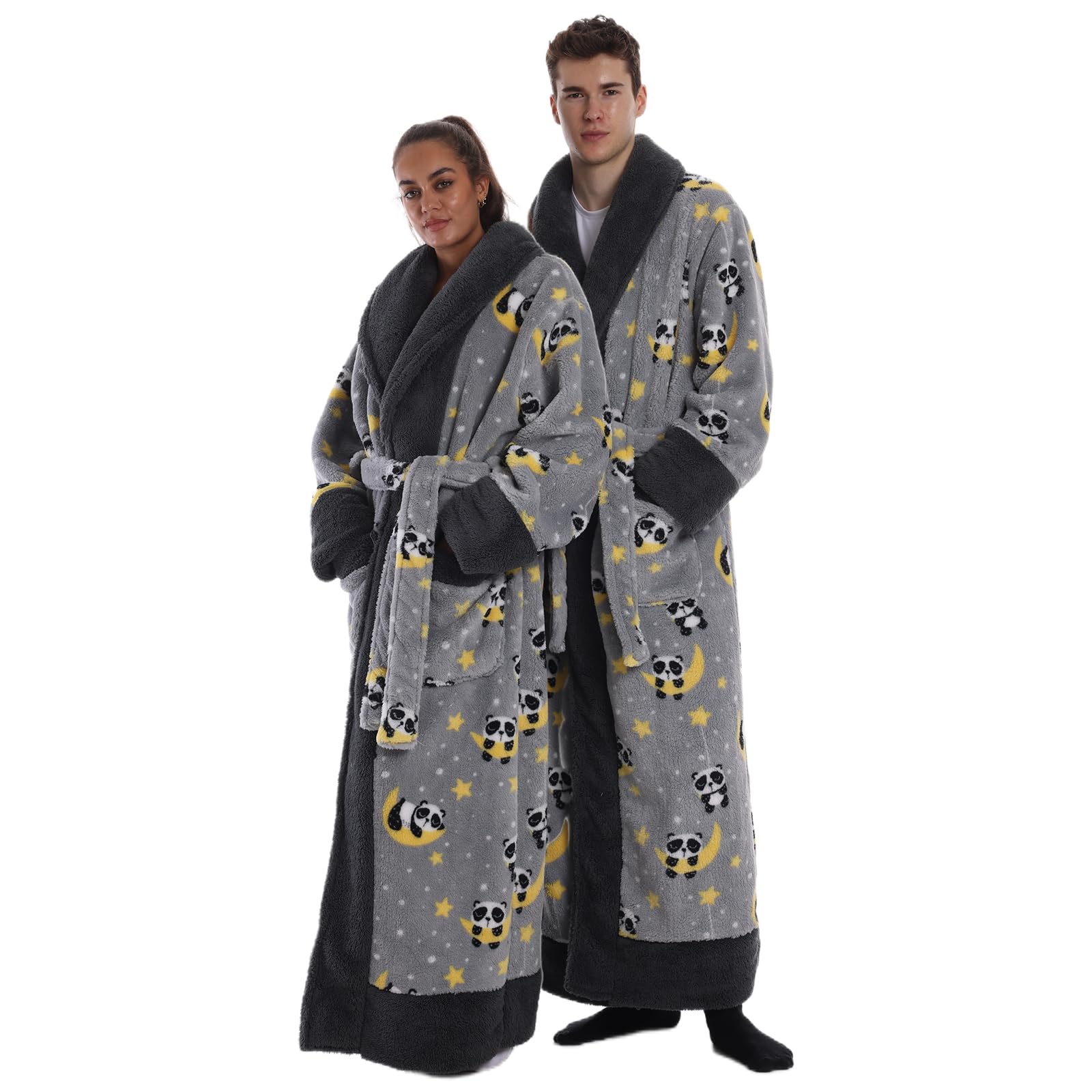 Peignoir de Bain Long en Flanelle Épaisse et Douce 140 cm sans Capuche - Robe de Chambre Chaud avec Poche et Ceinture - Taille Unique pour Femme, Homme - Cadeau Maison Spa
