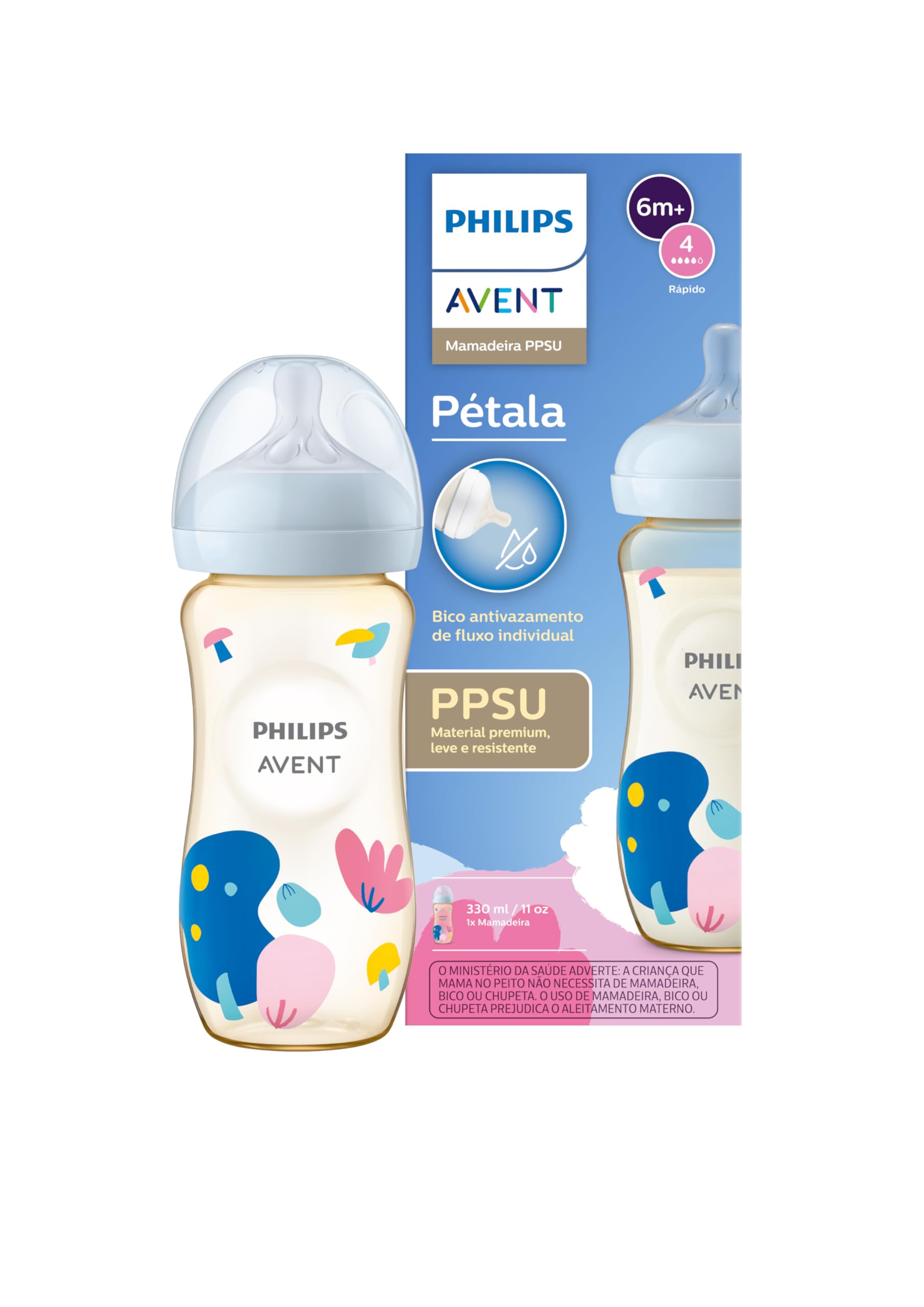 Philips Avent Mamadeira PPSU Anticólica Natural Response 330ml, Bico 6m+ Fluxo Rápido, resistente ao Calor, Sem BPA