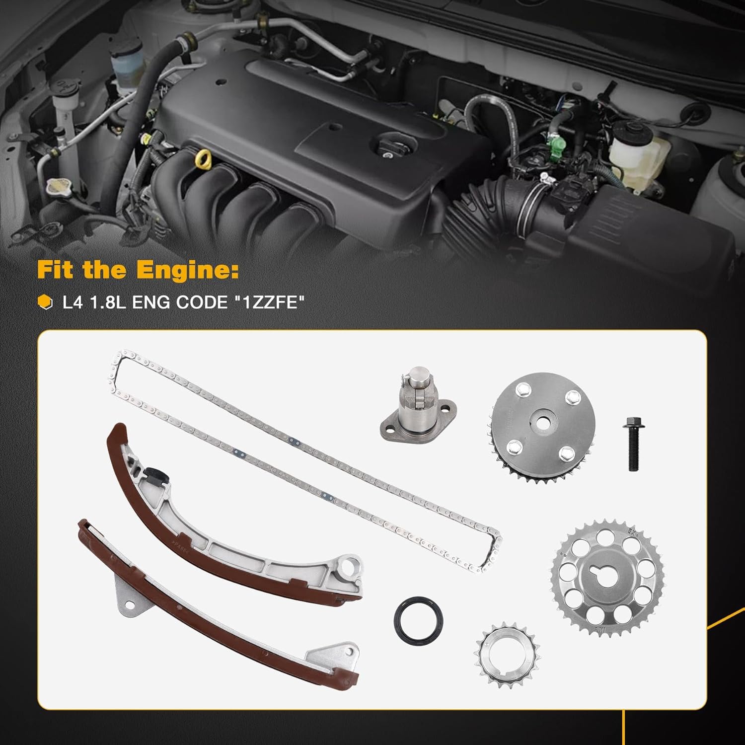 Engine Timing Chain Set With VVT Sprocket, Compatible with 1998-2008 Toyota Corolla MR2 Spyder Celica Matrix,03-08 Pontiac Vibe,1998-2002 Chevrolet Prizm 1.8L