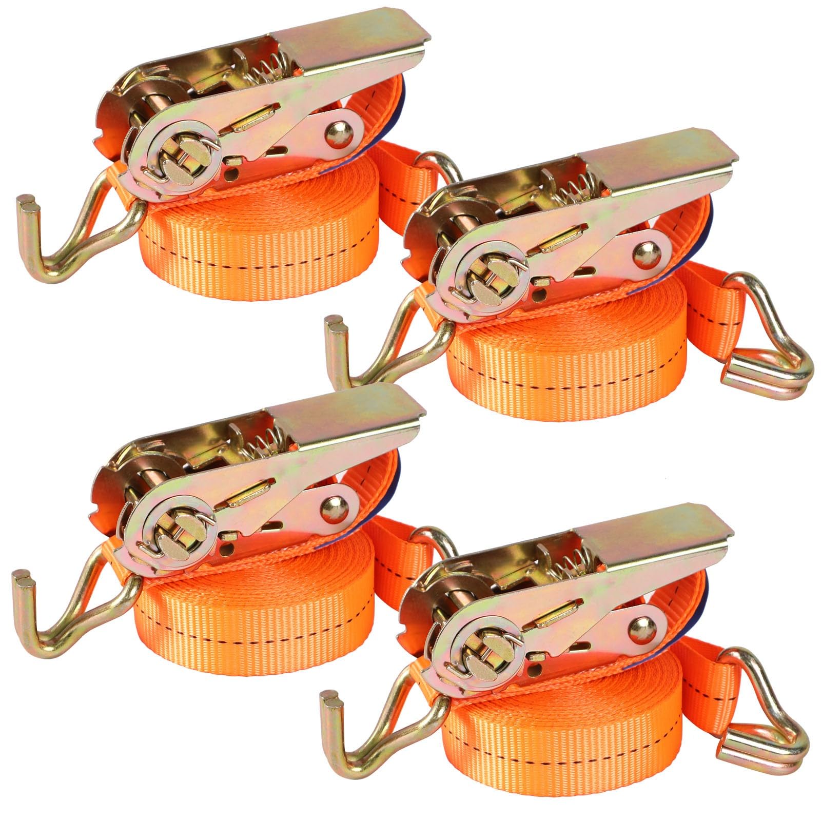 Pamatio 4 Pack 800 kg Ratchet Straps, Heavy Duty Tie Down Straps With J-Hooks, 5M x 2.5CM, Adjustable Tensioning Belt Lashing Strap For Van Trailer Cargo Motorcycle Load Securing (Orange) — image 1