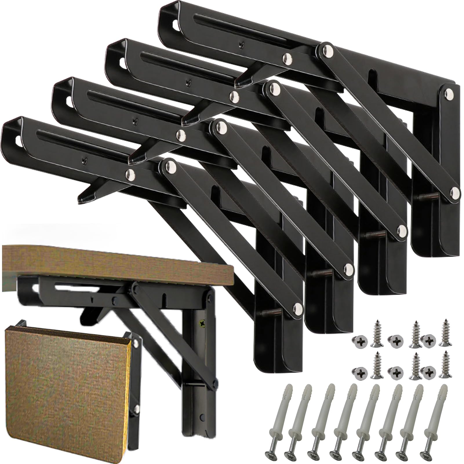 16 Inch Folding Shelf Brackets 4 Pack - 90° Lock Wall Mounted Collapsible
