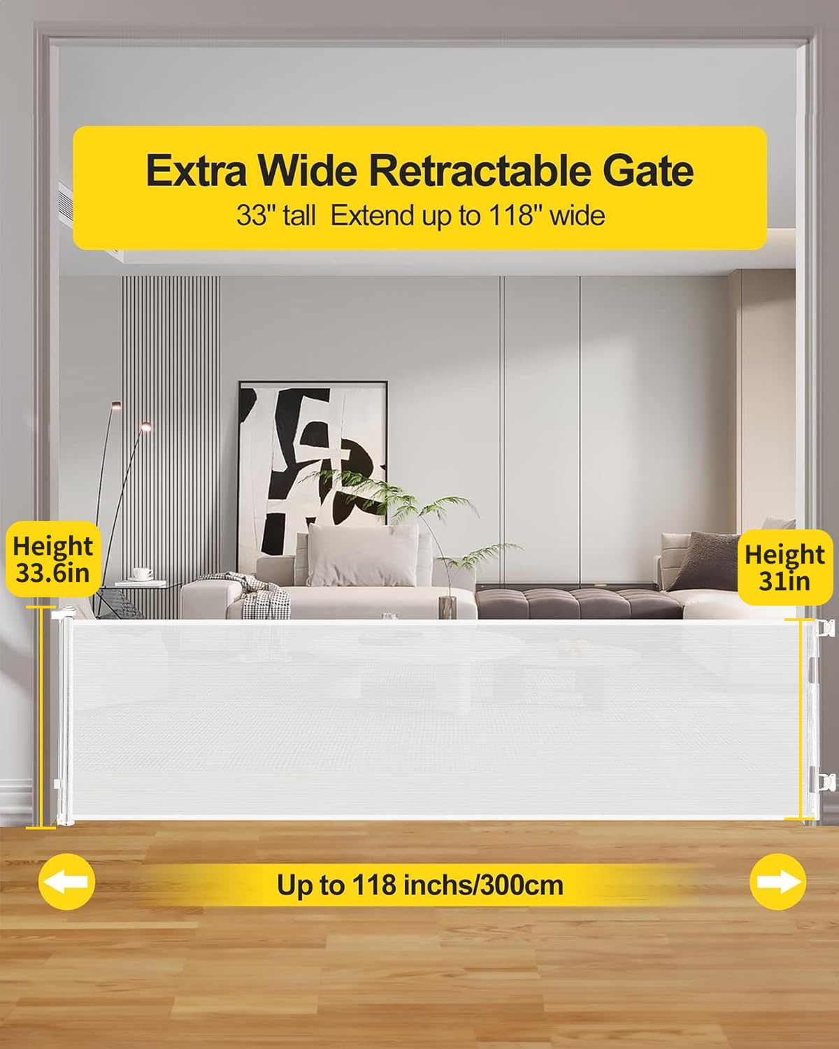 EasyBaby Puerta Retráctil Extra Ancha Para Bebé 33 Pulgadas De Alto Se Extiende Hasta 71 Pulgadas De Ancho Puertas Negras Y De Seguridad Para Ninos