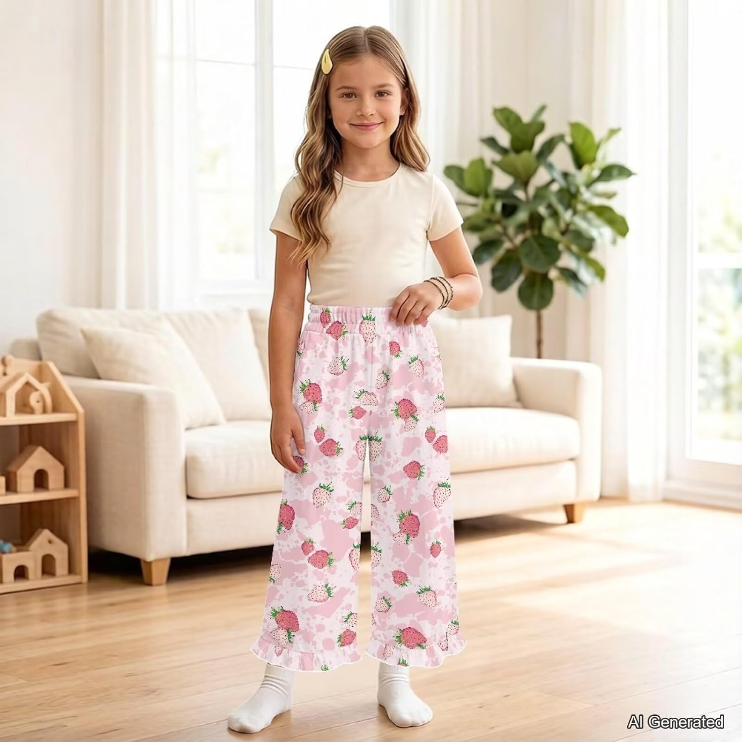 Wanyint Girls Wide Leg Long Pants with Ruffle Straight Leg High Waisted Summer Trousers Stylish Outfits for 5-14 Years Kids
