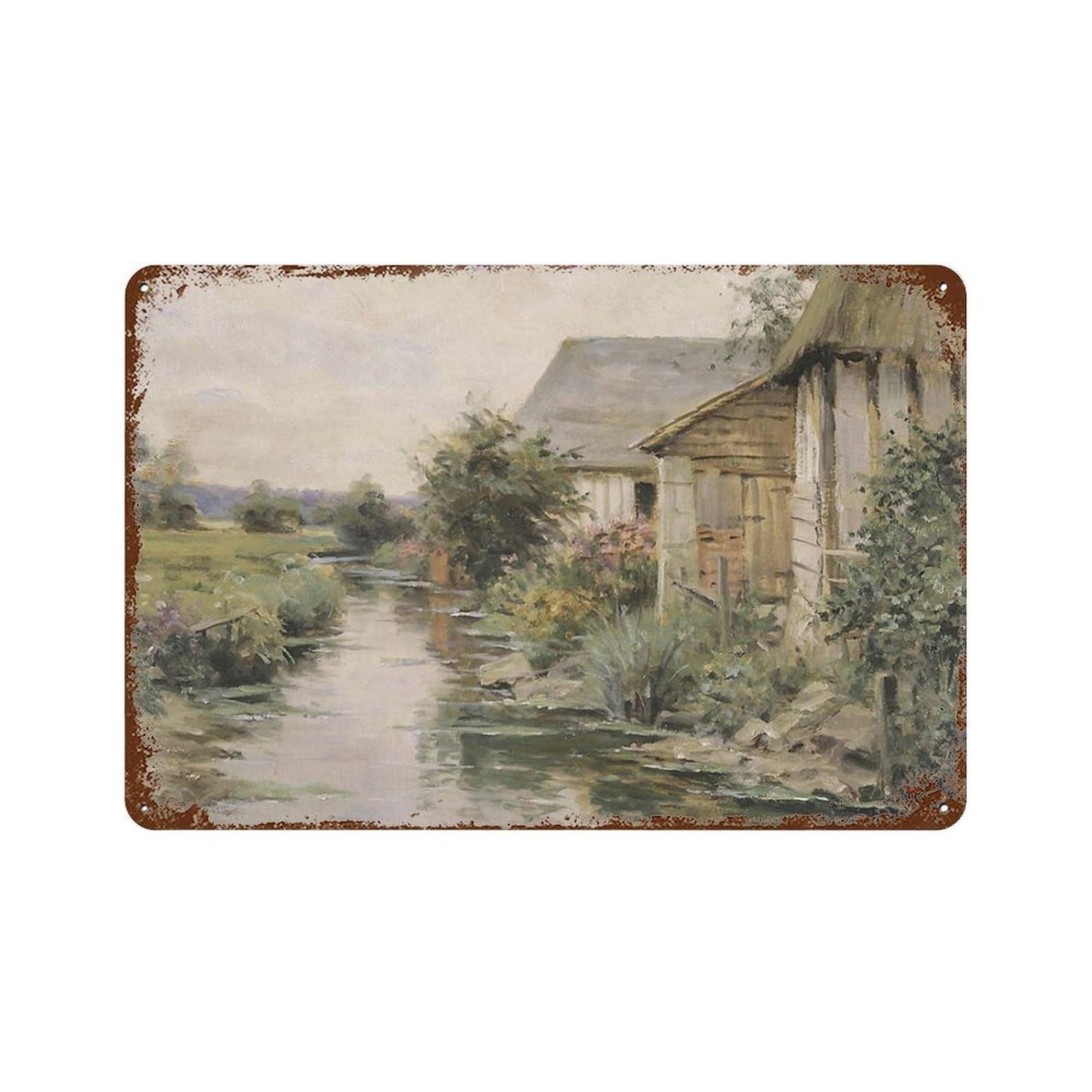 xiaoxiaoshen Rustic European Countryside Paintings, with Soft Colors Wall Decor Art Metal Tin Poster Modern Home Decor Art Home Bar Shop Decorations Vintage Sign 20x30cm