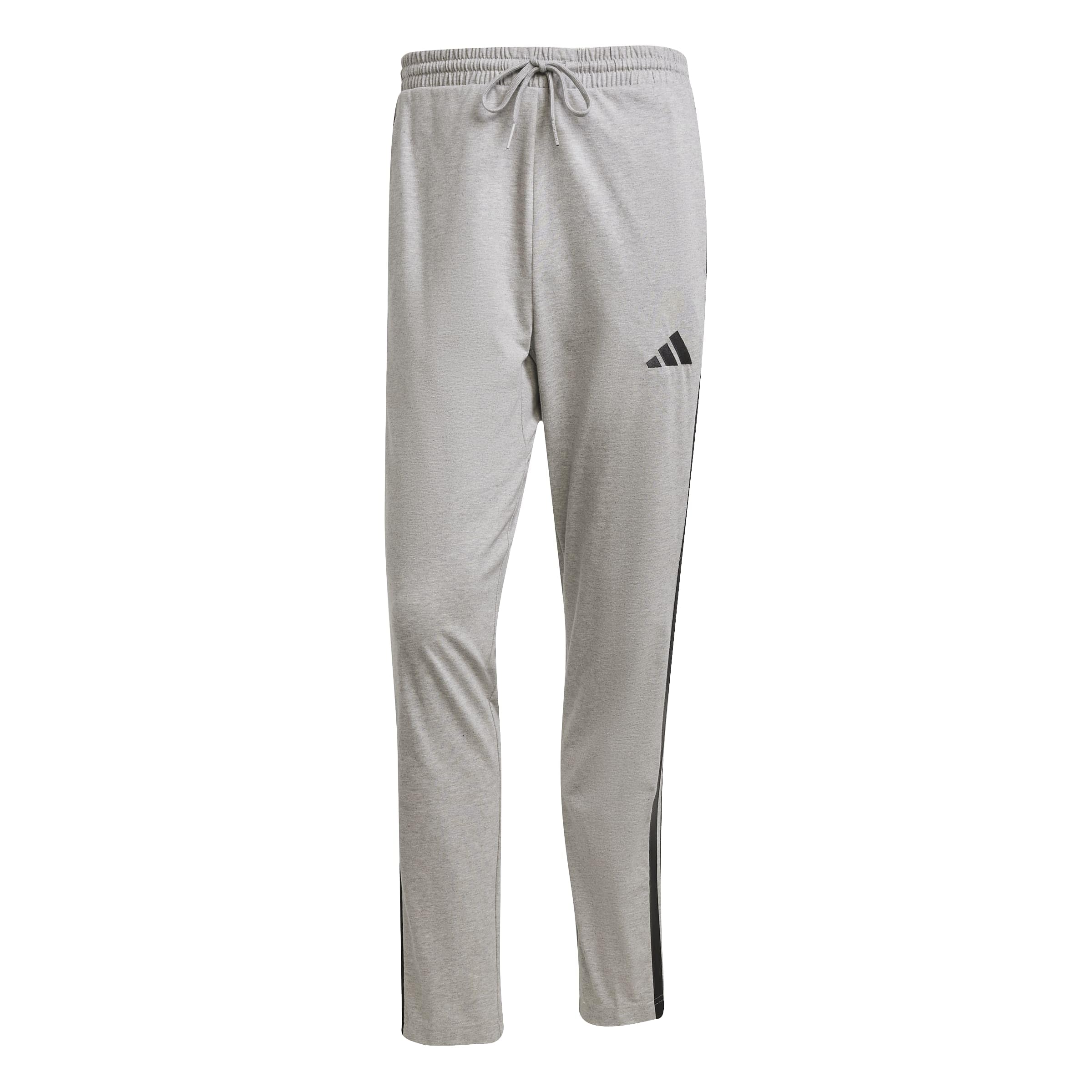 adidas Men's Essential Three Stripes Single Jersey Pants, Medium Grey Heather/Black, XXL