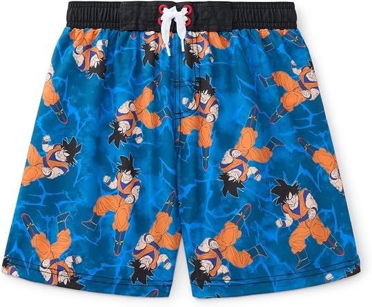 Dragon Ball Z Boys Bathing Suit All Over Print Swim Trunks Energy Blue Son Goku US, Numeric, 10, 12, Regular