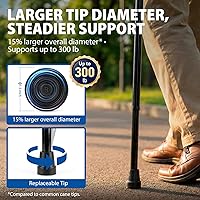 Vista 4 de Blue Jay - Bastón plegable para hombres y mujeres, bastón de aluminio de agarre cómodo ajustable con punta de goma antideslizante, negro, ayuda